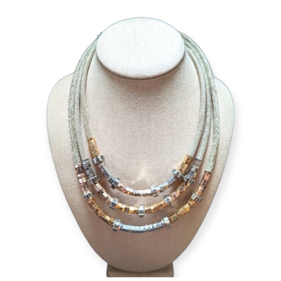 EXPRESS Triple Strand Beaded Steampunk Gunmetal Chunky Collar Necklace - Picture 1 of 16